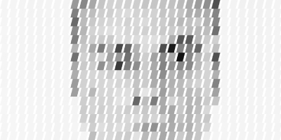 A highly pixelated image featuring a custom geometric shape, showcasing the precision and creative possibilities of the pixelation engine.